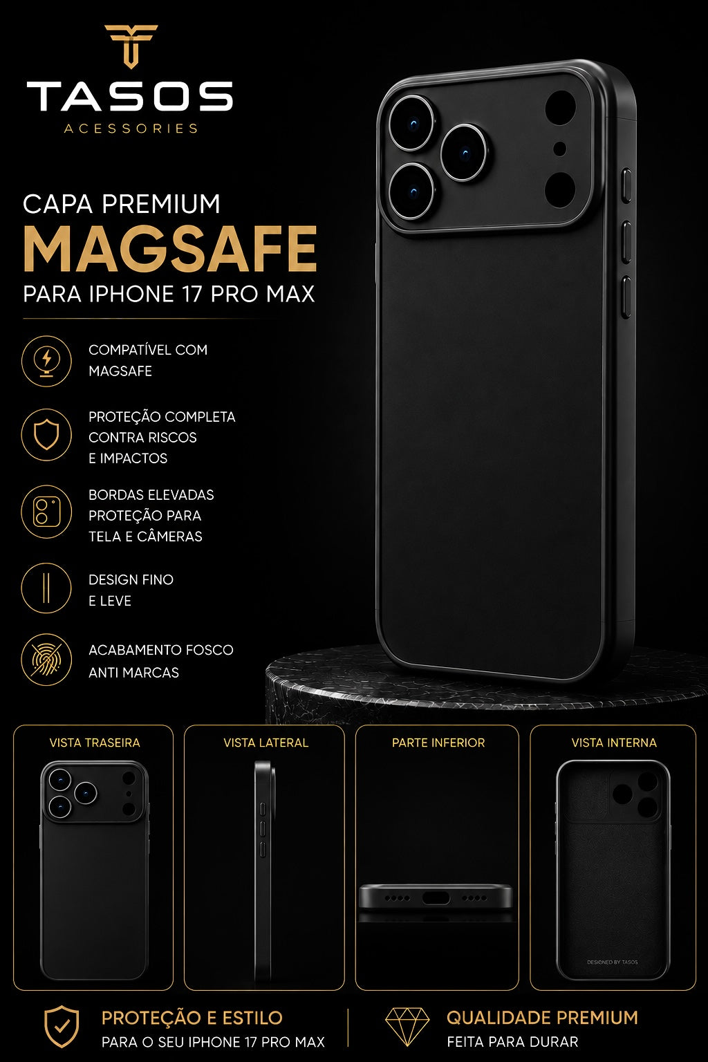 Case Premium em vidro Temperado+MagSafe 17ProMax