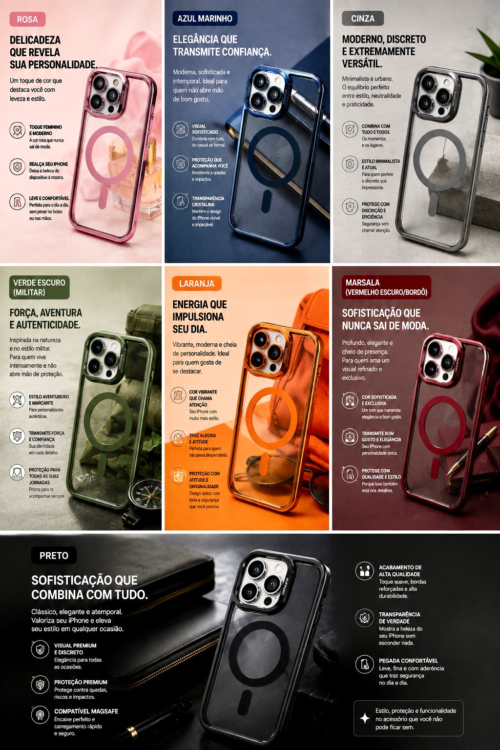 Case MagSafe Premium iPhone 13 Pro Max cores variadas