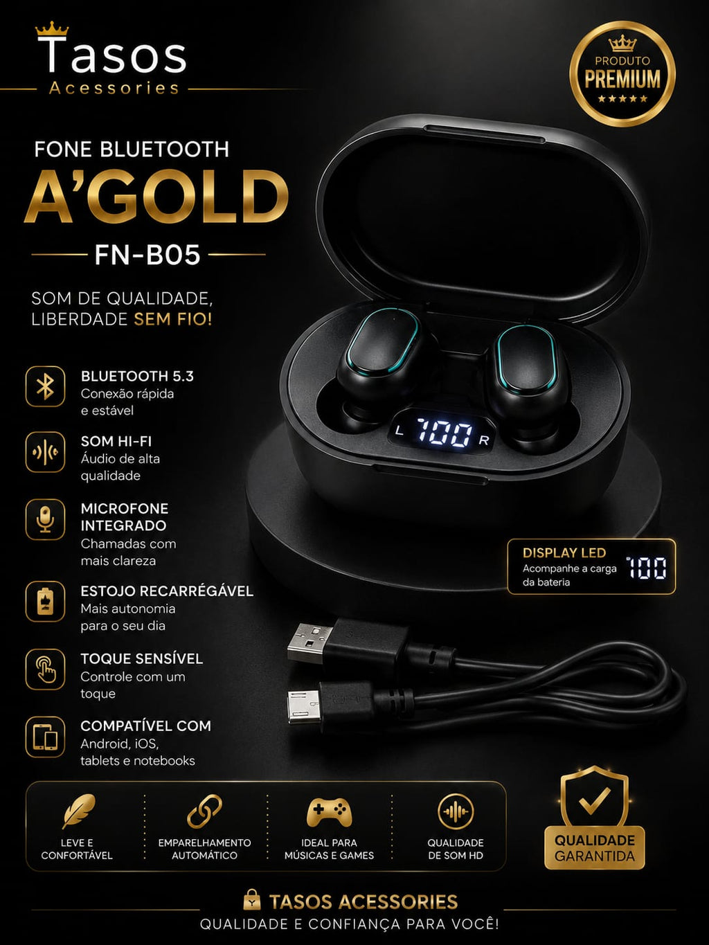 Fone de ouvido A ´Gold FN-B05 via bluetooth