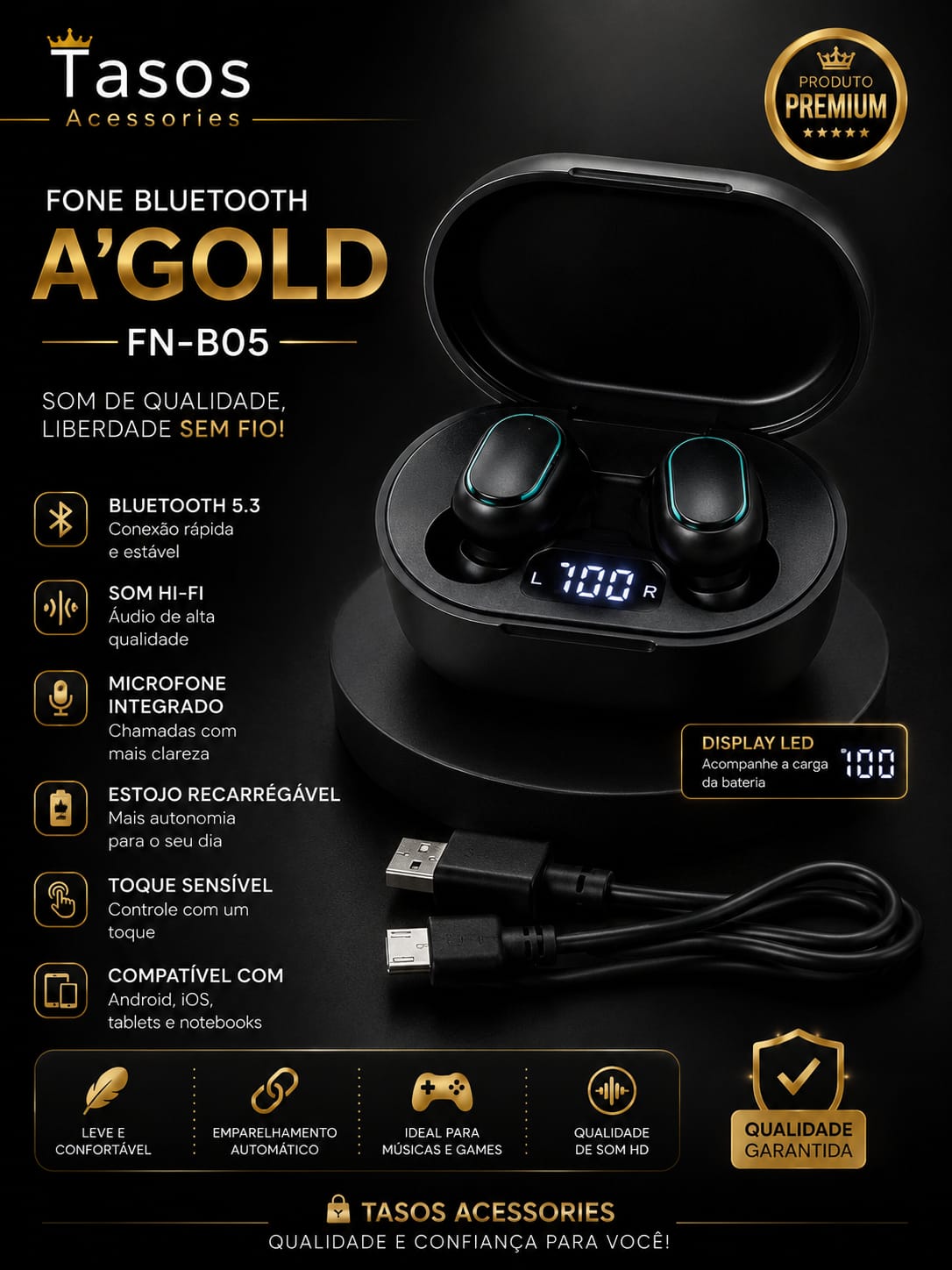 Fone de ouvido A ´Gold FN-B05 via bluetooth