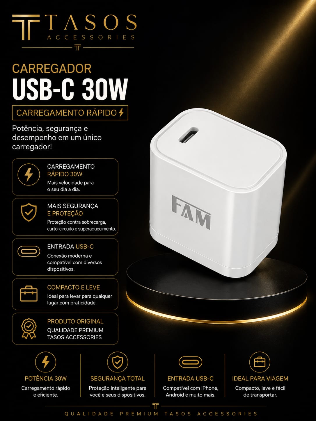 Cabo USB-C para Lightning FAM Prime 30W