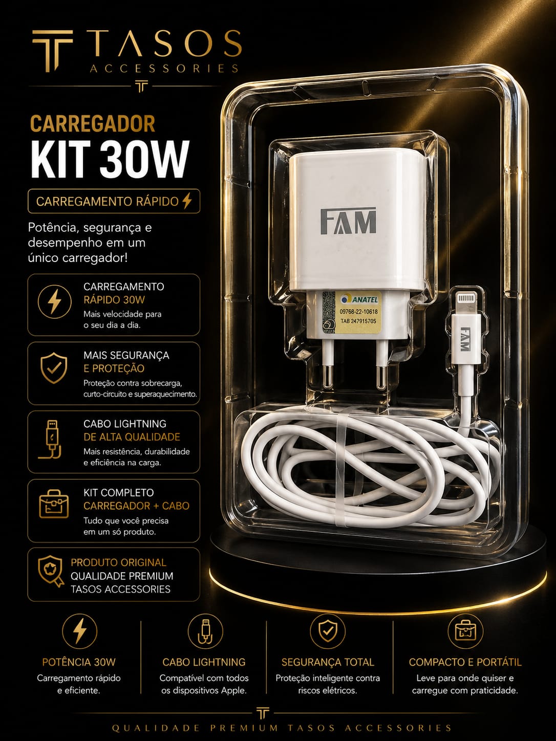 Cabo USB-C para Lightning FAM Prime 30W