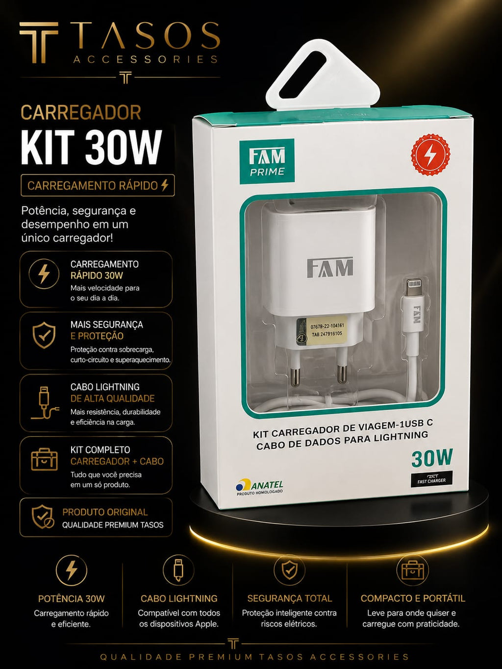 Cabo USB-C para Lightning FAM Prime 30W