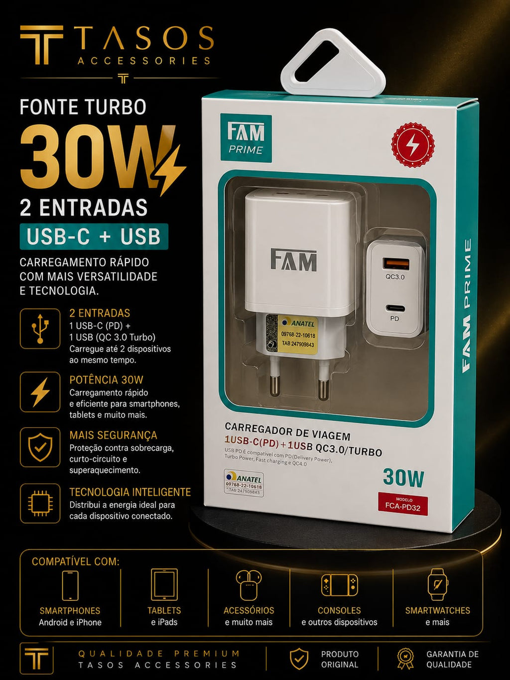 Fonte Turbo 30W USB-C + USB