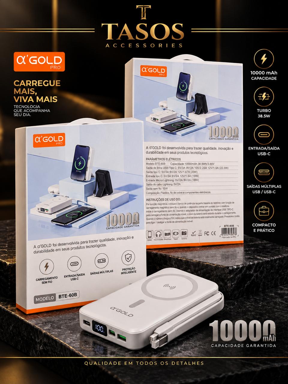 POWER BANK  (α’GOLD PRO BTE-60B)  10.OOOmAh+PD